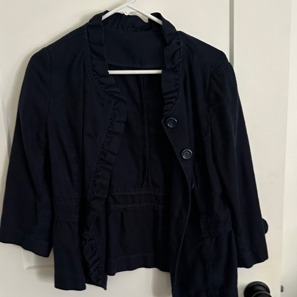 LOFT Dark Blue Blazer with Ruffle Detail No Tag
